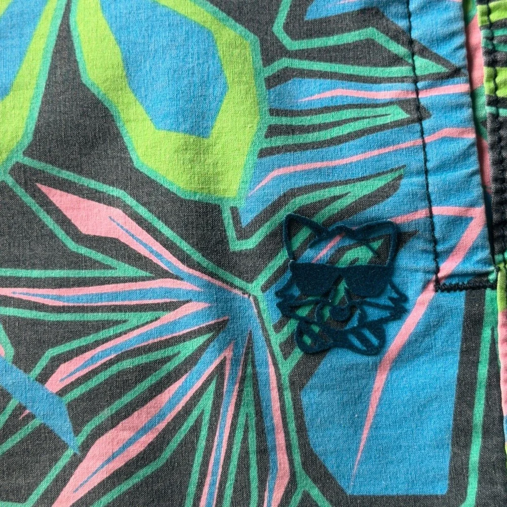 Party Pants Mens Tropical Floral Swim Trunks Neon Pink Green Blue Small